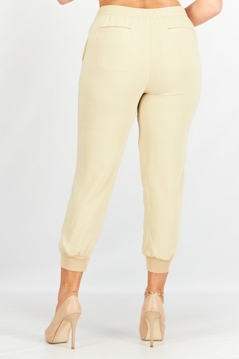 RALPH LAUREN Lauren by Ralph Lauren Women Petite Drawstring Plain Pants, Beige - Image 4